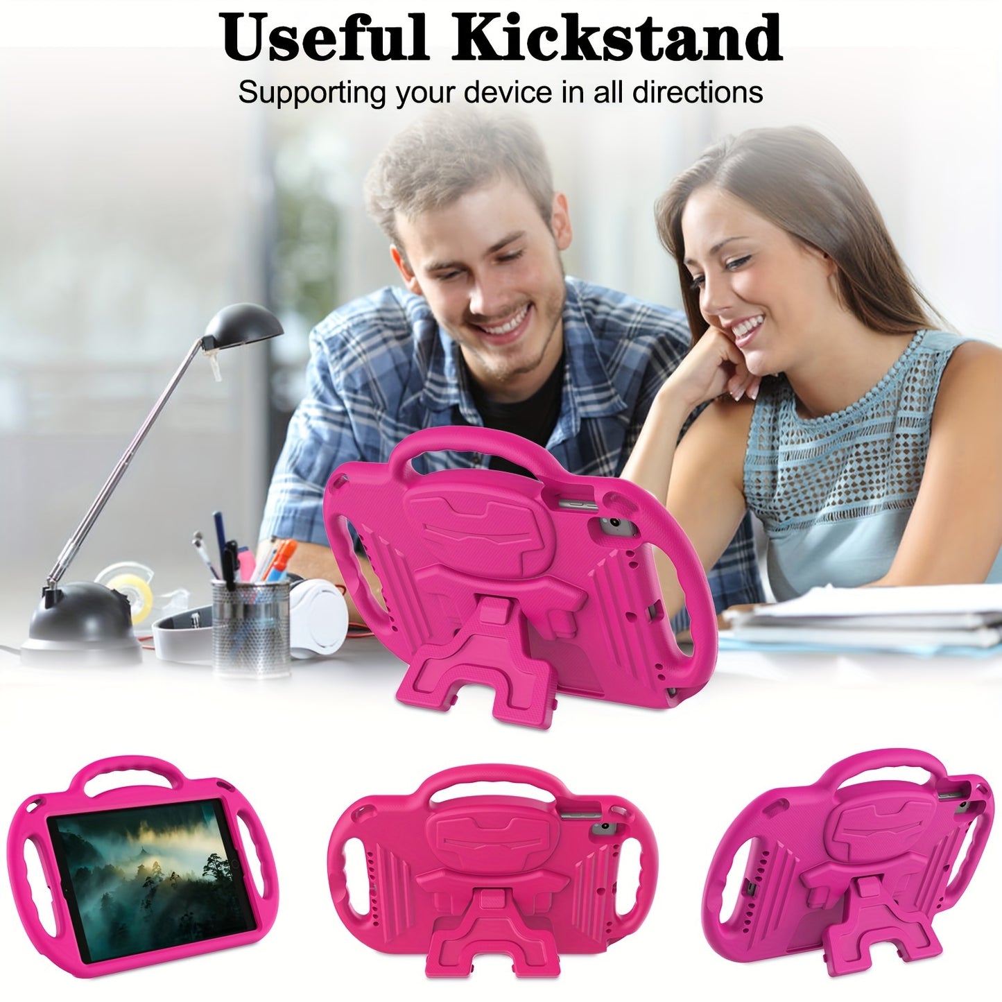 [Kids-Friendly|Lightweight] Lightweight, Non-Slip EVA Kids-Friendly Tablet Case with Adjustable Stand & Lanyard | Soft Shell with Heavy Duty Protection, Flexible Kickstand & Adjustable Strap | for iPad 7th/8th/9th Gen (10.2-i