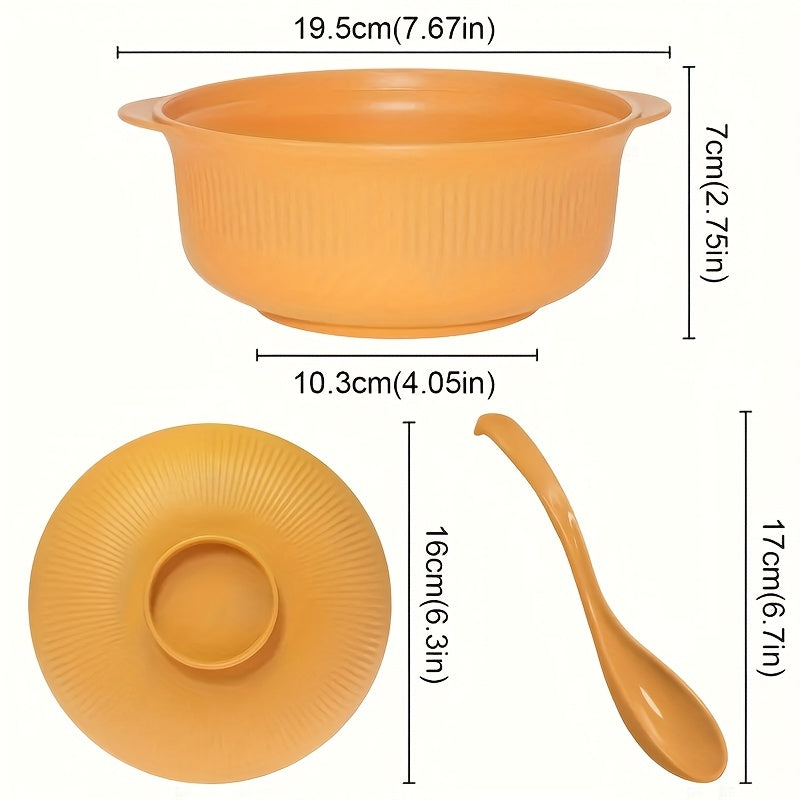[Large Capacity] 4pcs Set of Large Capacity Casserole Bowls with Lids and Long Soup Spoons | 1100ml/38oz | Portable Large Soup Bowls, Japanese & Korean Ramen Bowls, Couple's Rice Bowls, Dinner Bowls, Romantic Bowls for Family