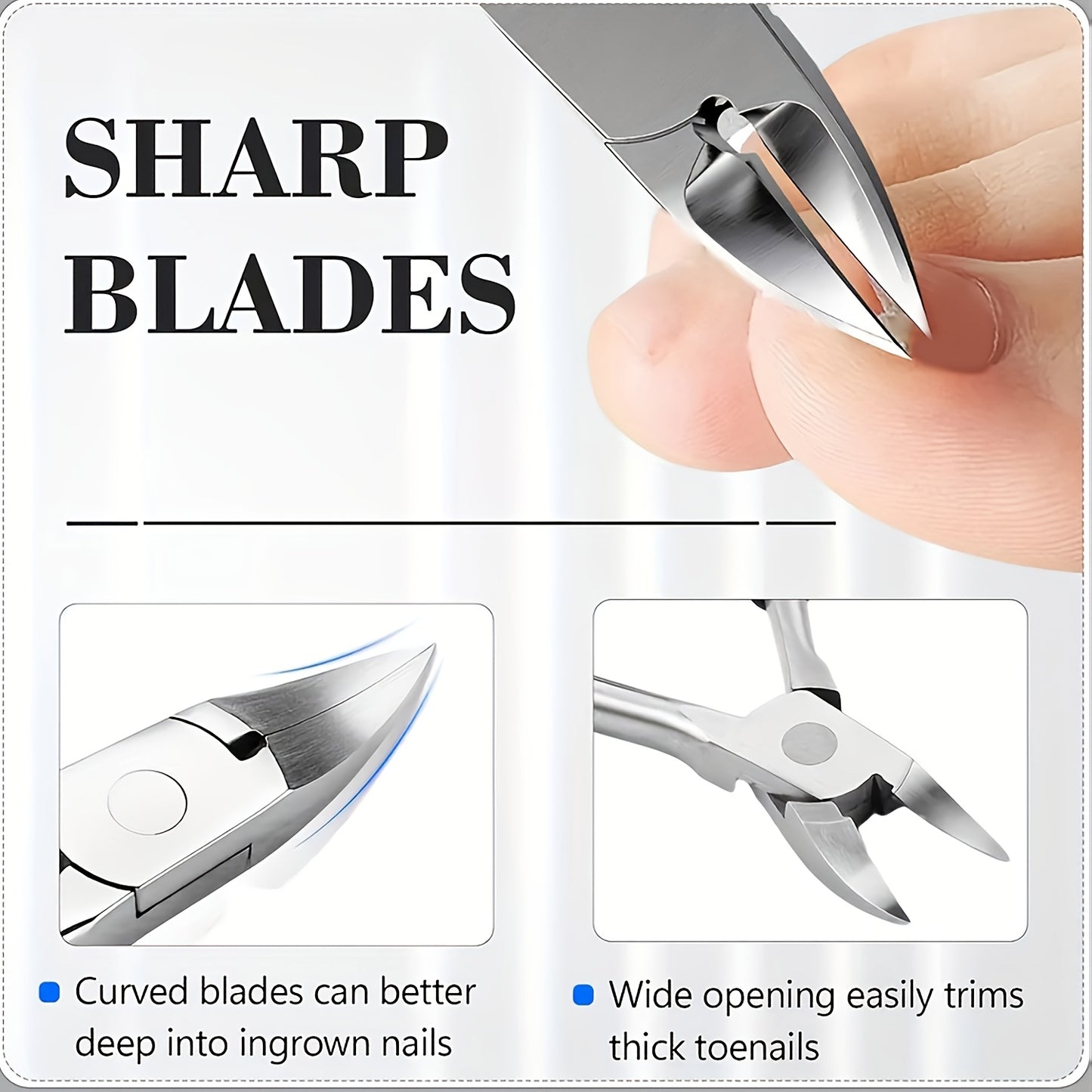 5pcs Stainless Steel Nail Care Kit for Ingrown & Thick Toenails - Heavy-Duty Clippers Set with Nail File, Cuticle Nippers, and Grooming Tools.