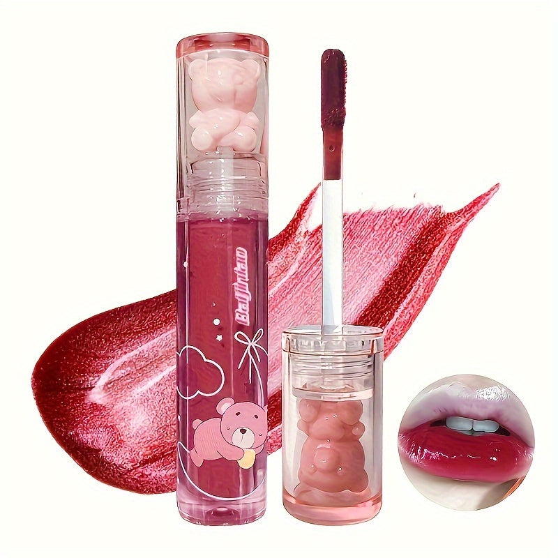 6-Color Strawberry Bear Cherry Lip Gloss - Vibrant Berry Shades, Creamy Texture, Mirror-Like Shine, Waterproof, Stain-Resistant, and Durable - Perfect Gift for Women on Valentines Day