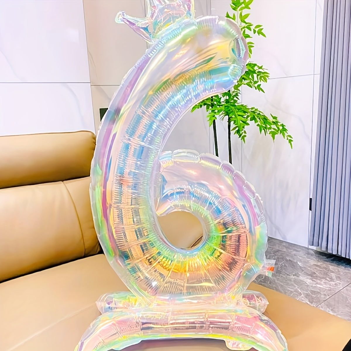 A Large 40-Inch New Transparent Rainbow Crown-Shaped Balloon with a Base, Suitable for Birthday Party Decorations, Spring Party Decorations, Ocean-Themed Parties, Anniversaries, Valentine'S Day Room And Outdoor Decorations, C