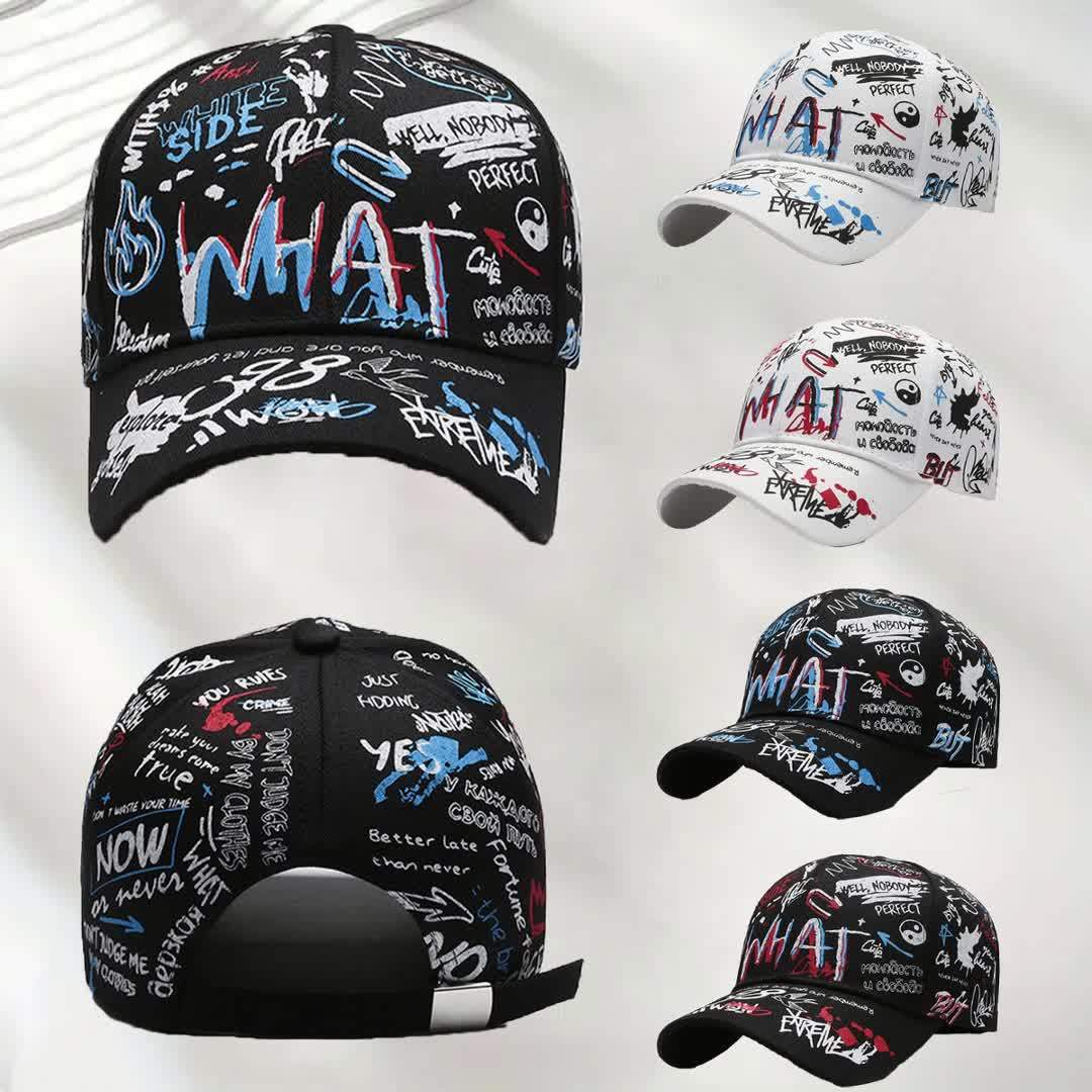 Black Baseball Cap with "WHAT" Design - Lightweight, Polyester, Adjustable Snapback, Ideal for Spring & Summer, Everyday Headgear | Adjustable Headgear | Lightweight Cap