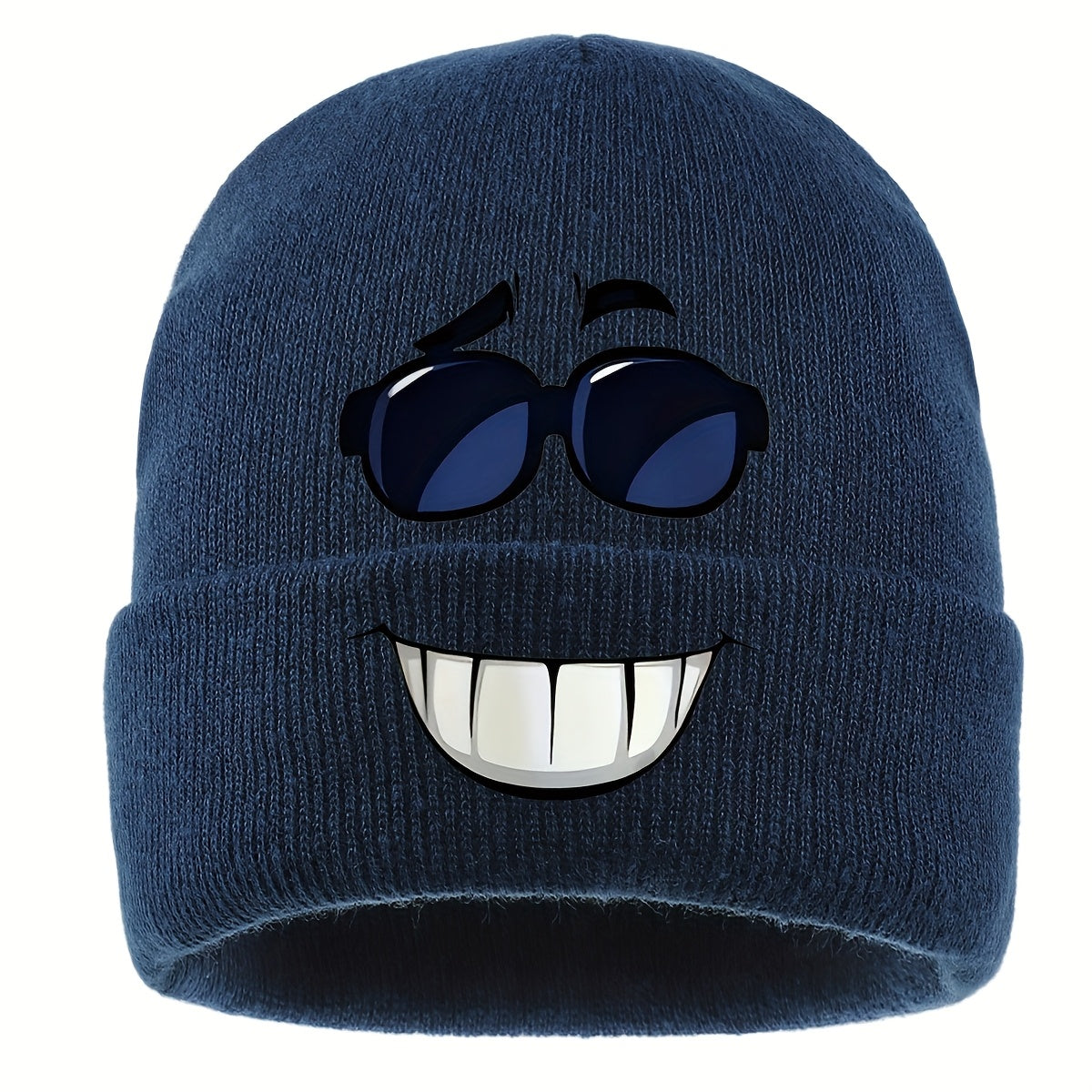 1pc Fashion Glasses joyful Face Funny Pattern Beanie Knit Hat