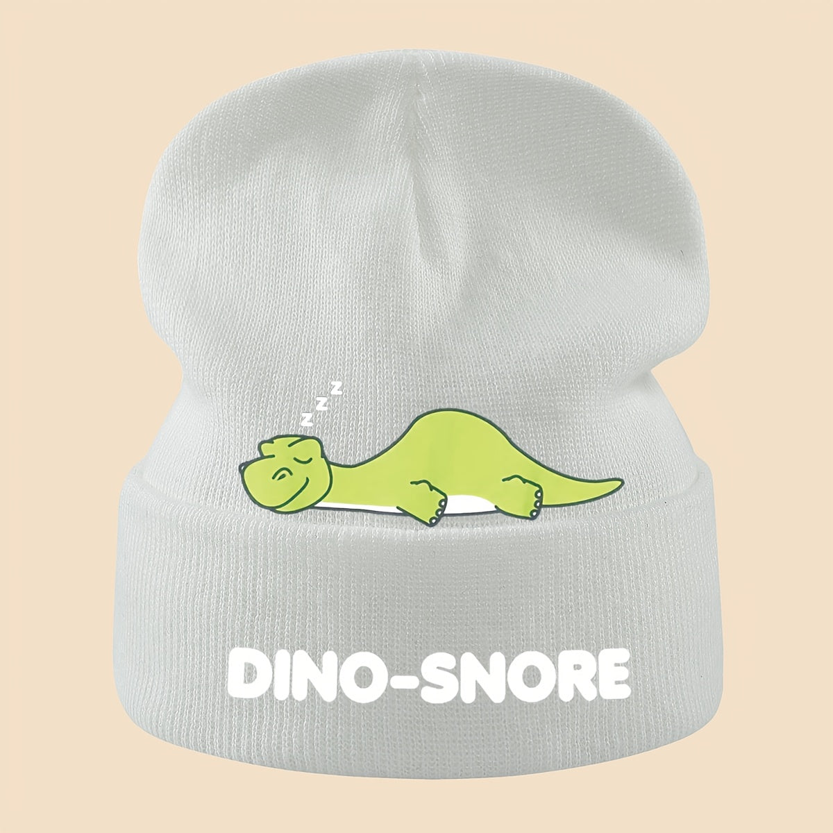 1pc Warm Dinosaur Skull Cap with Sleeping Dino & "DINO-SNORE