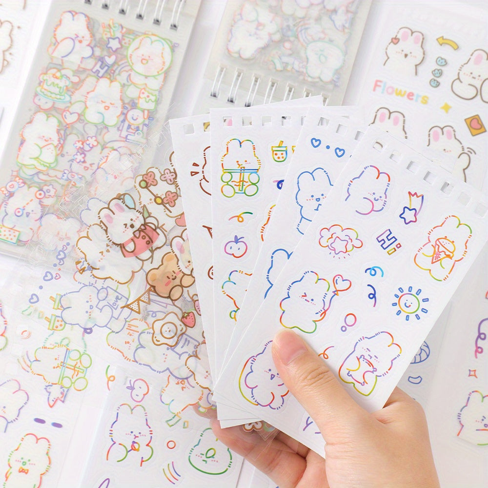 50 Sheets Cute Cartoon Rabbit Stickers Set | Waterproof PET Stickers for DIY Decorating Journaling Notebook | Scrapbooking Washi Stickers Stationery Supplies