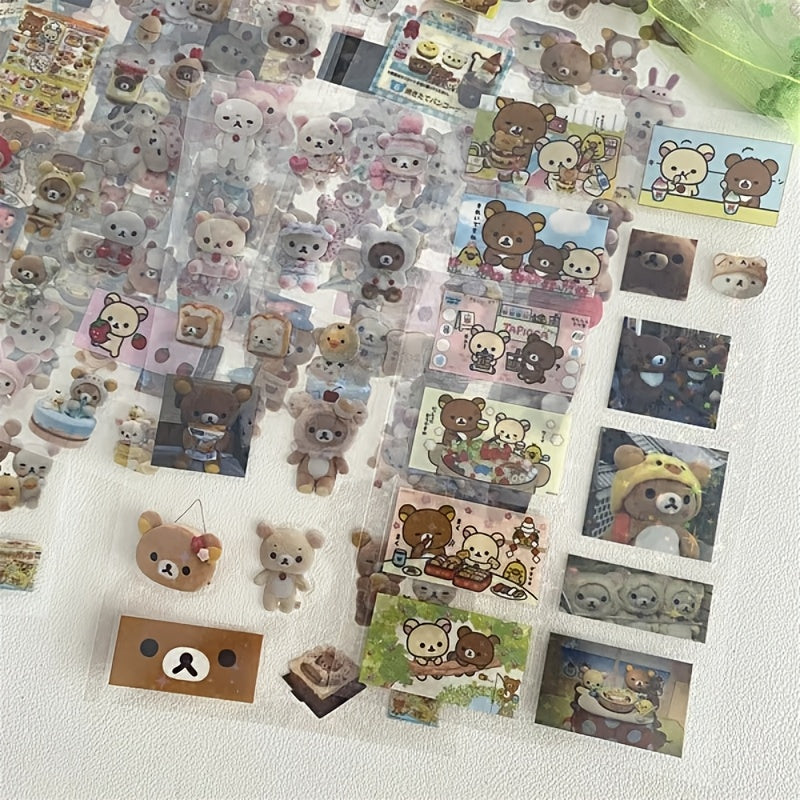 [Shiny Star Stickers] 5pcs Set of Transparent Shiny Stars Cute Bear Stickers | for Mobile Phone Cases And Notebooks, Kawaii Stickers