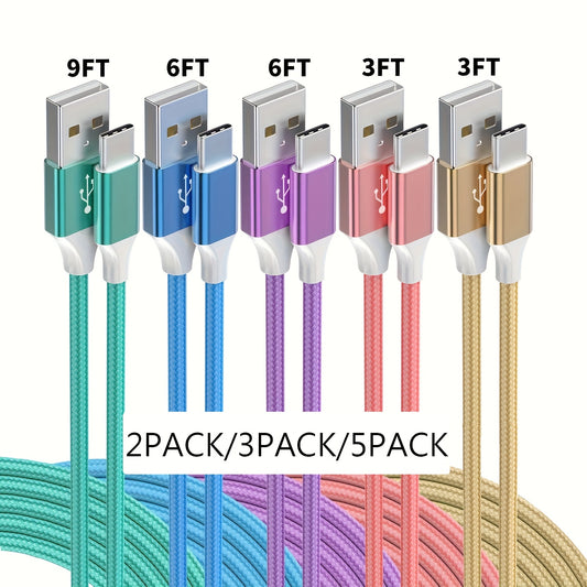 USB-C Charging Cables Available in Packs of 2, 3, Or 5, Featuring High-Speed Data Transfer And Quick Charging with a Nylon Braided Design, Compatible with Samsung,,,, Note 20, HUAWEI, Xiaomi, And Android Type-C Smartphones.