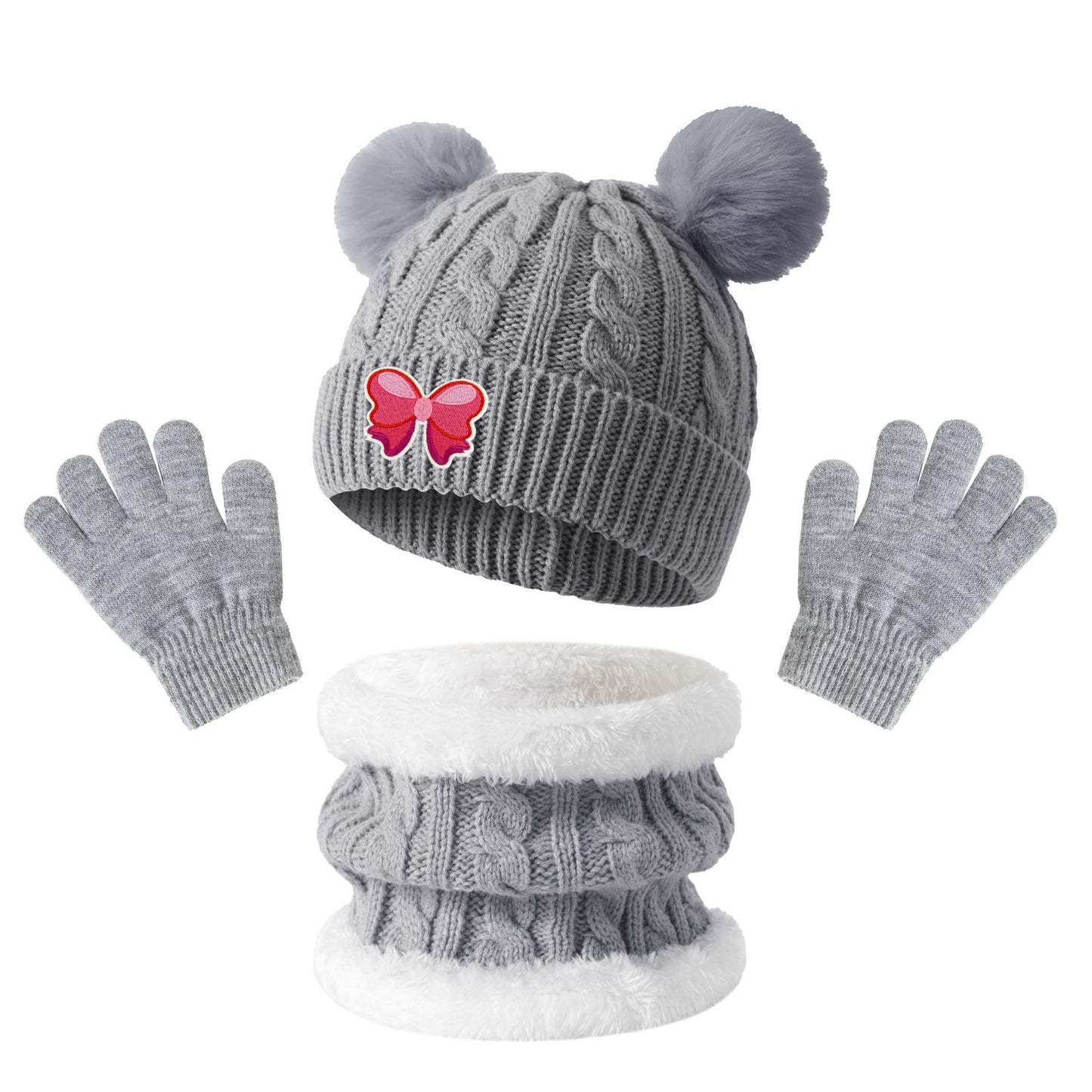 3pcs Kids Winter Set -Lined Hat, Scarf & Gloves