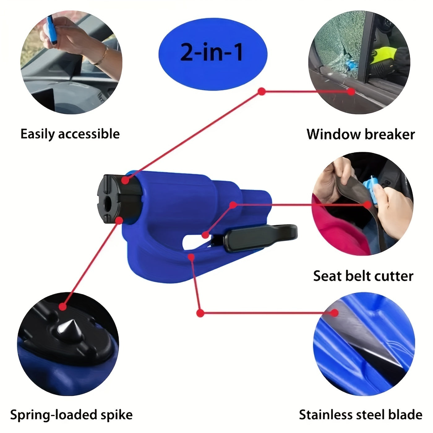 2-in-1 Emergency Rescue Master - Safety Belt Cutter and Window Breaker with Durable Metal Hammer for Quick Escape - Essential Life-Saving Tool for Vehicle Emergencies