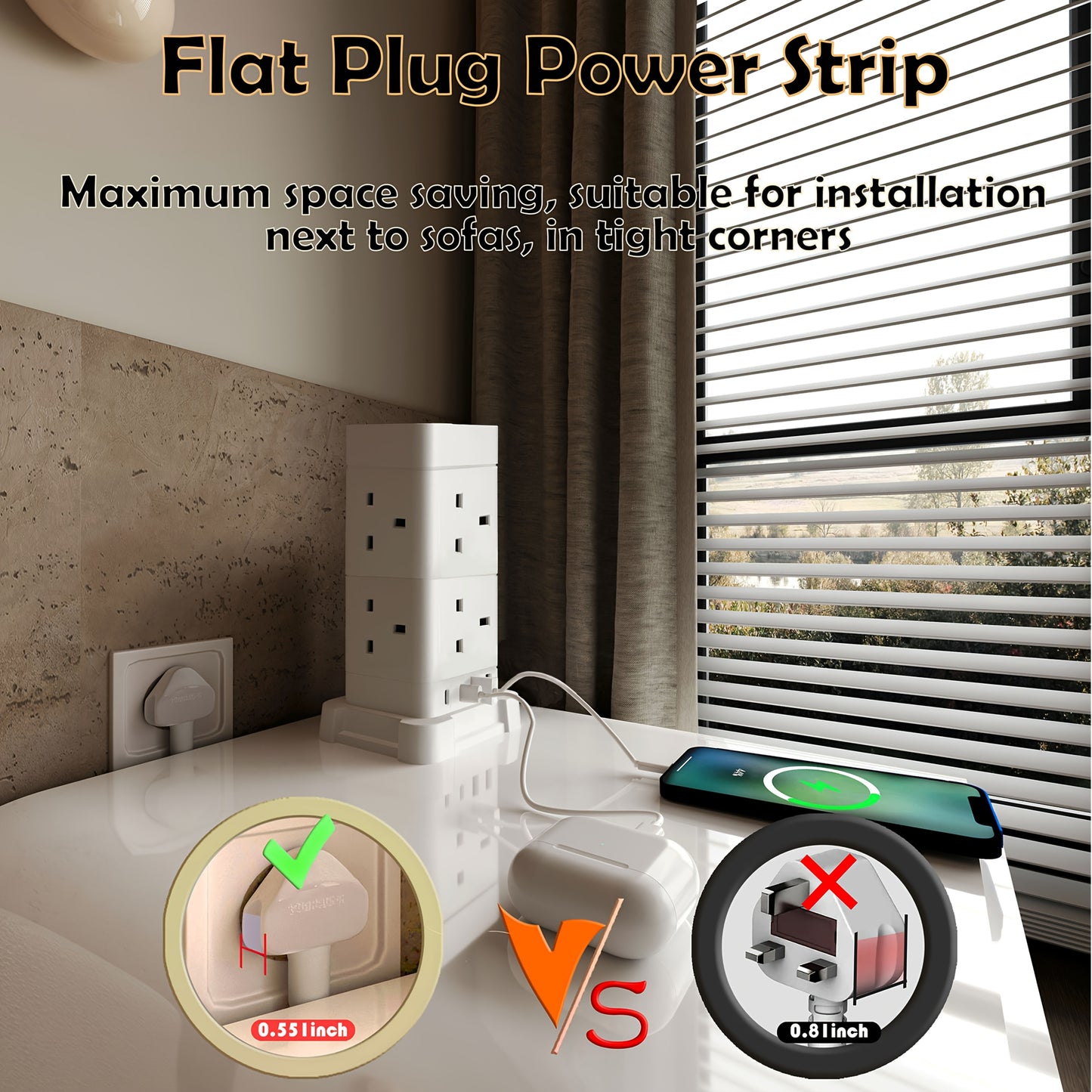 16-in-1 UK Power Strip Tower with USB