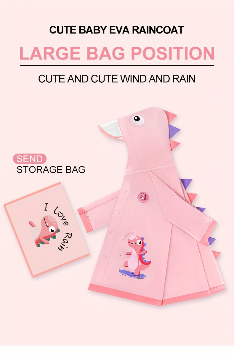 Kids' Soft and Comfortable Outdoor Thickened Raincoat for Boys and Girls -6 Years, Cute EVA Lightweight Rain Cape with 3D Tail Spikes