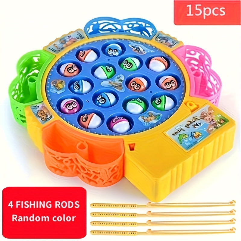 15/24 Fish Fun Electric Fishing Toy, Rotating Fishing Plate, Set of Fishing Toys, Children's Fishing Toys, Music Rotating Fishing Plate Set, Children's Desktop Competition Toy, Birthday and Thanksgiving Gifts, Best Gift for B