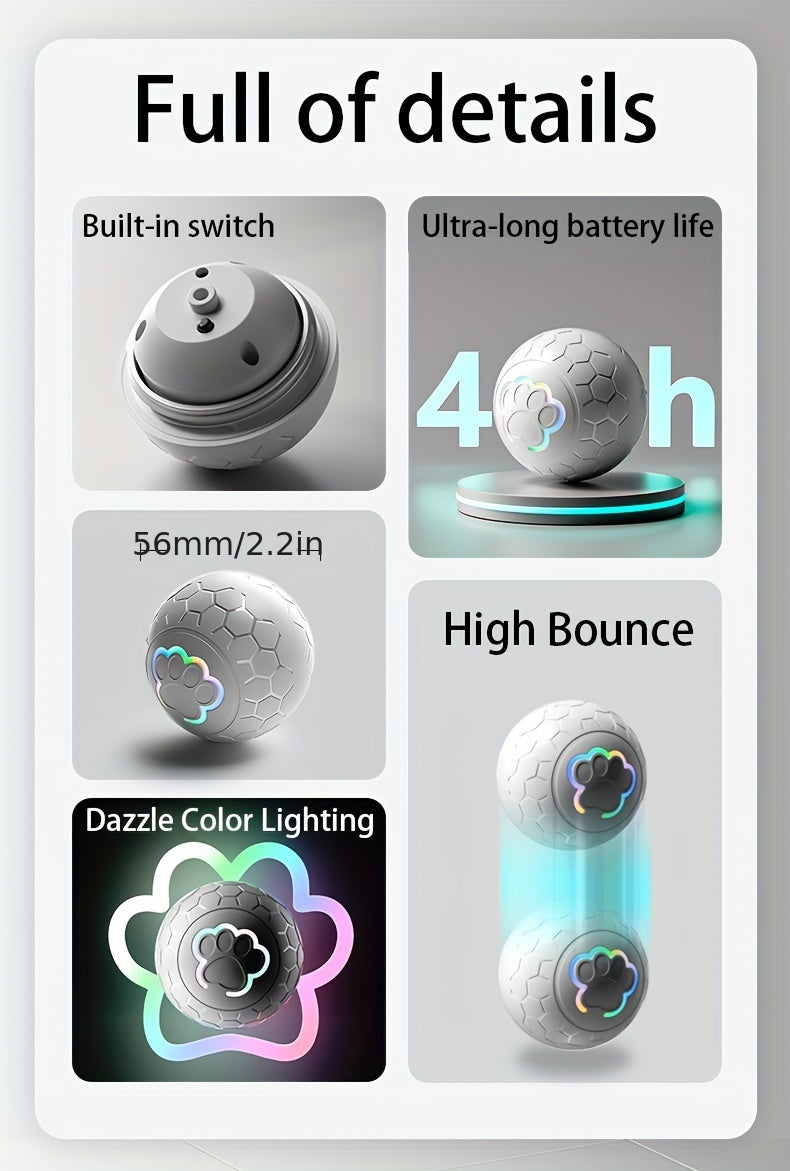 Smart Bouncing Pet Toy Ball – Rechargeable, Bite-Resistant, Interactive Fun
