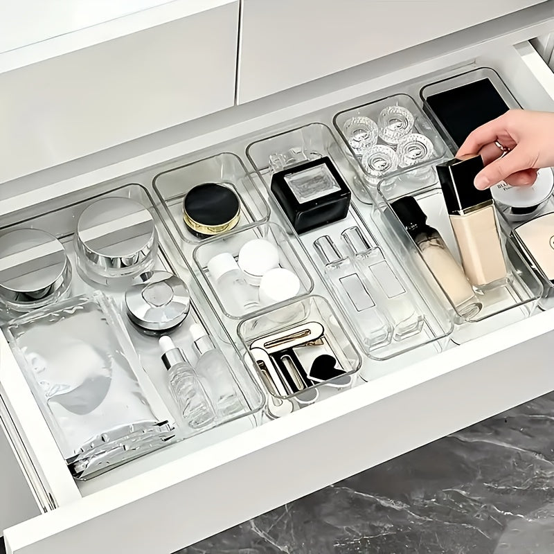 9/18/25pcs Set of Transparent Drawer Built-in Cosmetic Storage Boxes, Stationery Storage Box, Separated Vanity Tabletop Light Beige Care Product Organizing Box, Desk & Drawer Organizer for Home Storage