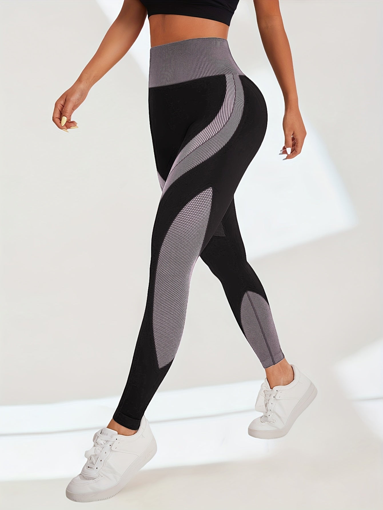 High Waist Seamless Yoga Pants with Color Stripes
