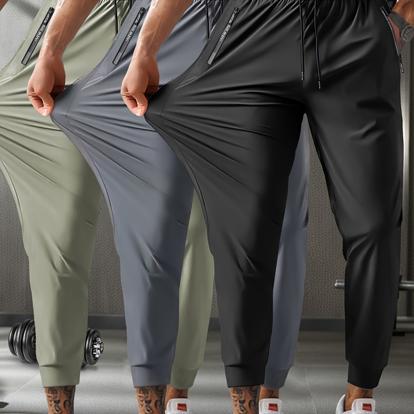 Men's Breathable Casual Sports Pants with Zipper Pockets