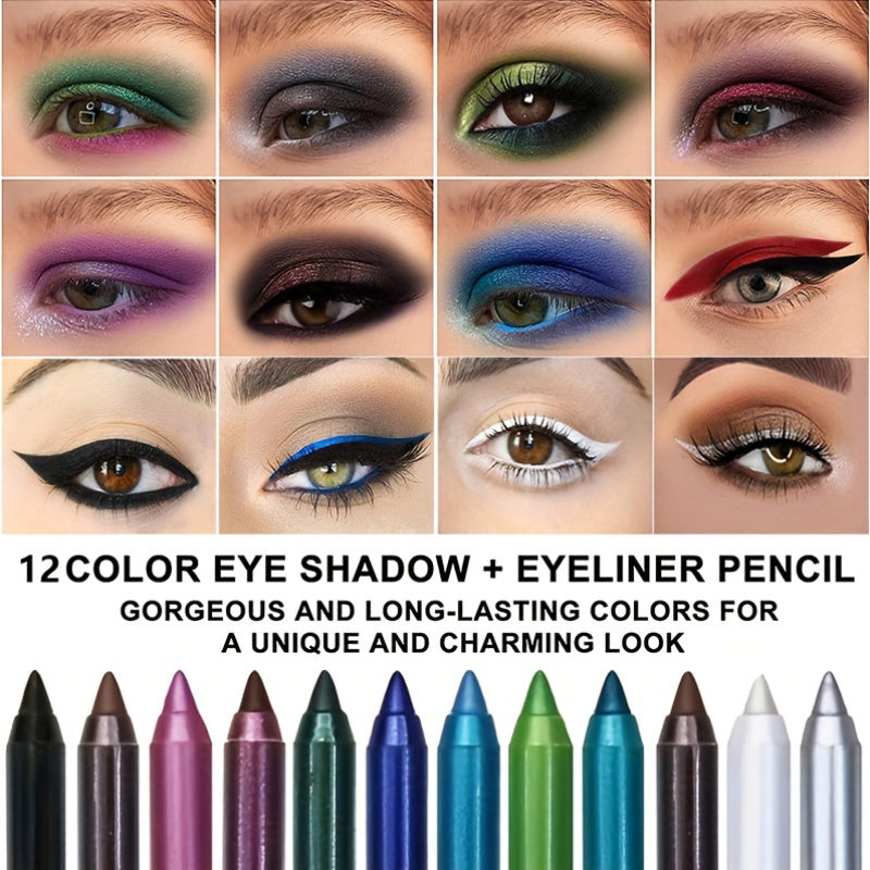 12 Eyeliner Pens With Pencil Sharpener Set 2 In 1 Color Makeup Eyeliner Pen Eye Shadow Waterproof And Sweat Resistant Durable Valentines Day Gifts