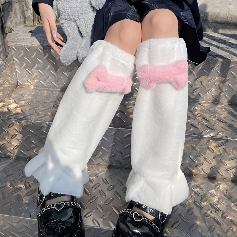1 Pair of Cute Bow Slimming Leg Covers for Teenagers Plush Socks for Mid-Length Stockings