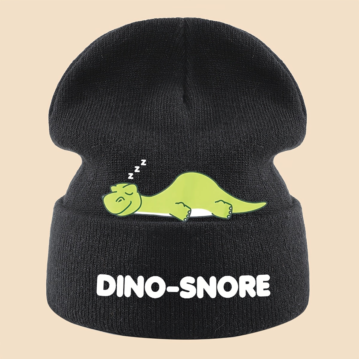 1pc Warm Dinosaur Skull Cap with Sleeping Dino & "DINO-SNORE