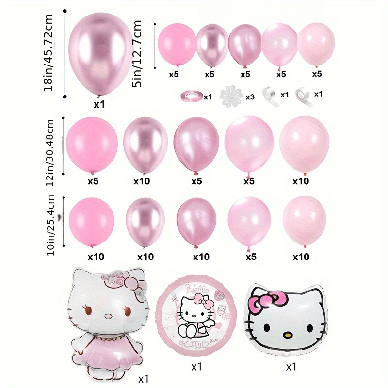 [Hello Kitty Party] Sanrio Hello Kitty 115pcs Birthday Party Decoration Kit | Delightful Cartoon Balloon Garland & Scene Setup