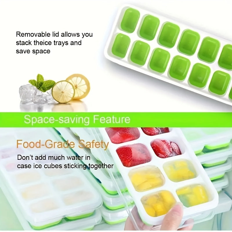 4pcs Silicone Ice Cube Mold Set - Stackable, Covered, Multifunctional for Cocktails & Whiskey, Essential Kitchen Utensils