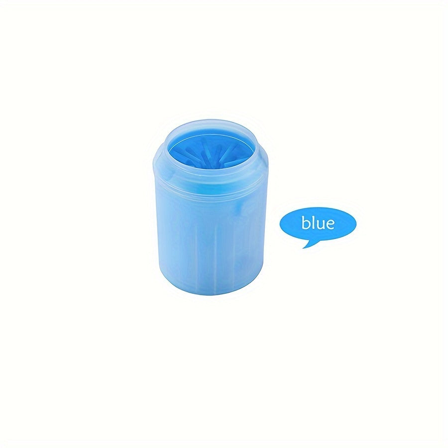 Blue & Yellow Automatic Pet Foot Washing Cup - Soft, Comfortable, and Durable Silicone for Easy Dog and Cat Paw Cleaning.