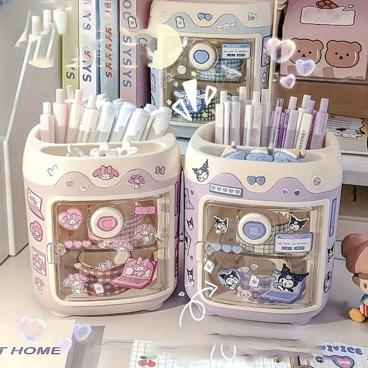 Hello Kitty & Kuromi Large Desk Organizer | Multi-Functional Pen Holder for Makeup Brushes & Stationery, Durable PVC, Perfect Gift for Fans