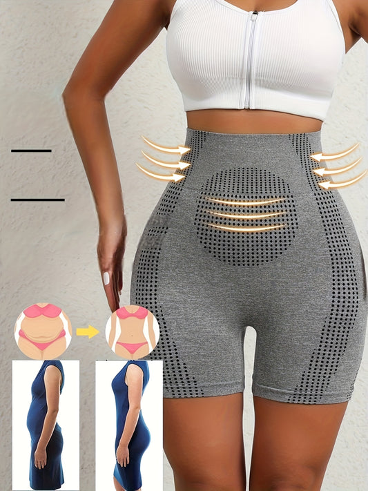 1pc Women'S High-Waisted Shorts with Perforated Design - Slimming Effect, Supports Belly and Thighs, No Padding, Fashionable Gray Shorts for Fitness and Casual Wear, Casual Wear Shorts|Fashionable Shorts|Comfortable Fit, High