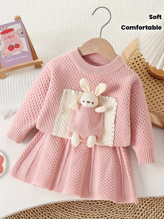 Girls' Cute Knit Set, Suitable for Ages 3-7