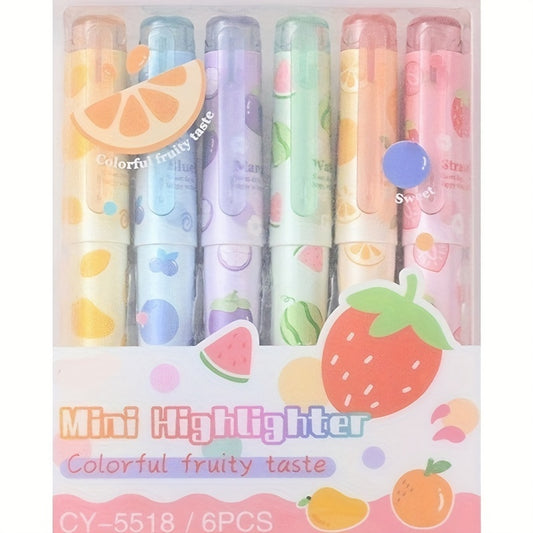 [Fruit-Shaped Markers for Eye Care] Eye-Catching Fruit-Shaped Highlighter Set - 6 Colorful Markers with Super Soft Tips for Gentle Eye Protection - Perfect for Back to School, Kawaii Stationery Lovers & Creative Writing Needs