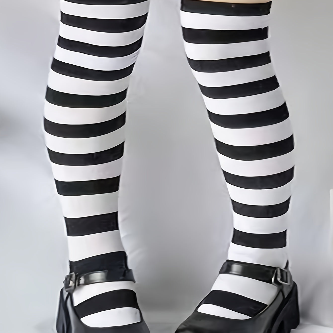 Anime-Inspired Striped Over-The-Knee Socks with Paw Print - Polyester Knit Fabric, Comfortable Thigh High Cosplay Stockings, Hand Washable - 1 Pair