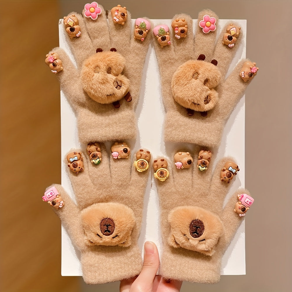 2/4pcs Full-Finger Capybara Gloves