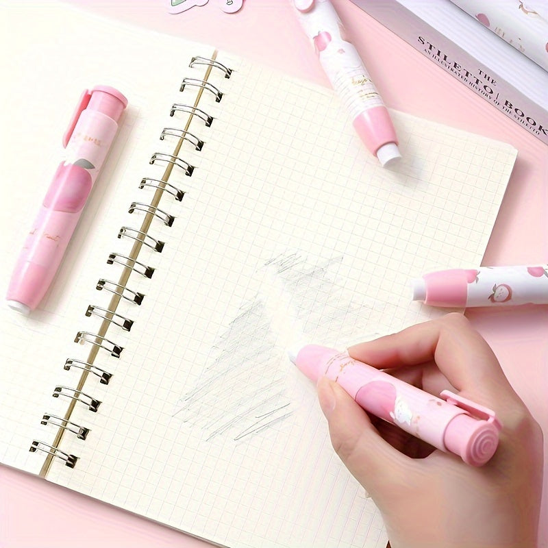 Pink Peach Pattern Retractable Eraser - Round Shape Synthetic Rubber Cube Eraser for Students Writing and Office Supplies