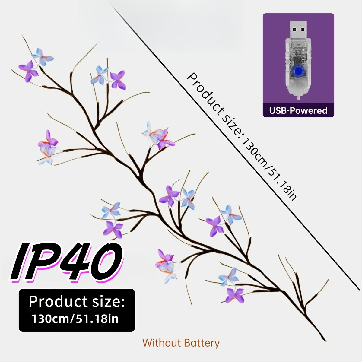 [Enchanted Willow Lights] USB Powered 1pc Resin Enchanted Willow Vine Lights with Butterflies | Wall Decor, ≤36V, for Christmas, Home, Bedroom, Valentine's Day, Easter Holiday Gift