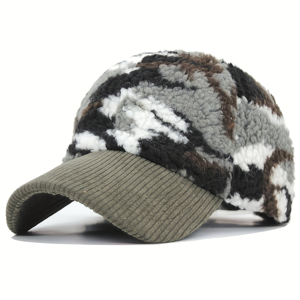 Winter Camouflage Baseball Hat, Men's And Women's Fashion Lamb Feather Cap