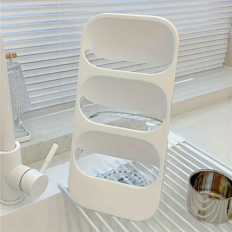3-Grid Plastic Tableware Organizer - Multi-Functional Kitchen Rack for Utensils, Chopsticks, Forks, Knives - Wall-Mountable and Desktop Cutlery Holder with Washable Design, Available in White, Grey, Green