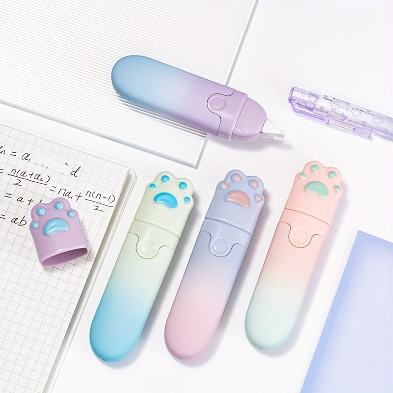 4pcs Cat Paw Shaped Gradient Correction Tape, Small and Portable Student Special, Cute Stationery Correction Tape, Smooth Correction Without Portable Correction Pe