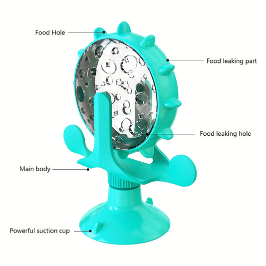 [Interactive Dog Toy] Interactive 360° Rotating Dog Puzzle Toy | Slow Feeder Glass Ball with Teal Plastic Stand for Mental Stimulation, Healthy Eating & Food Dispensing Fun, Ideal for Small Dogs