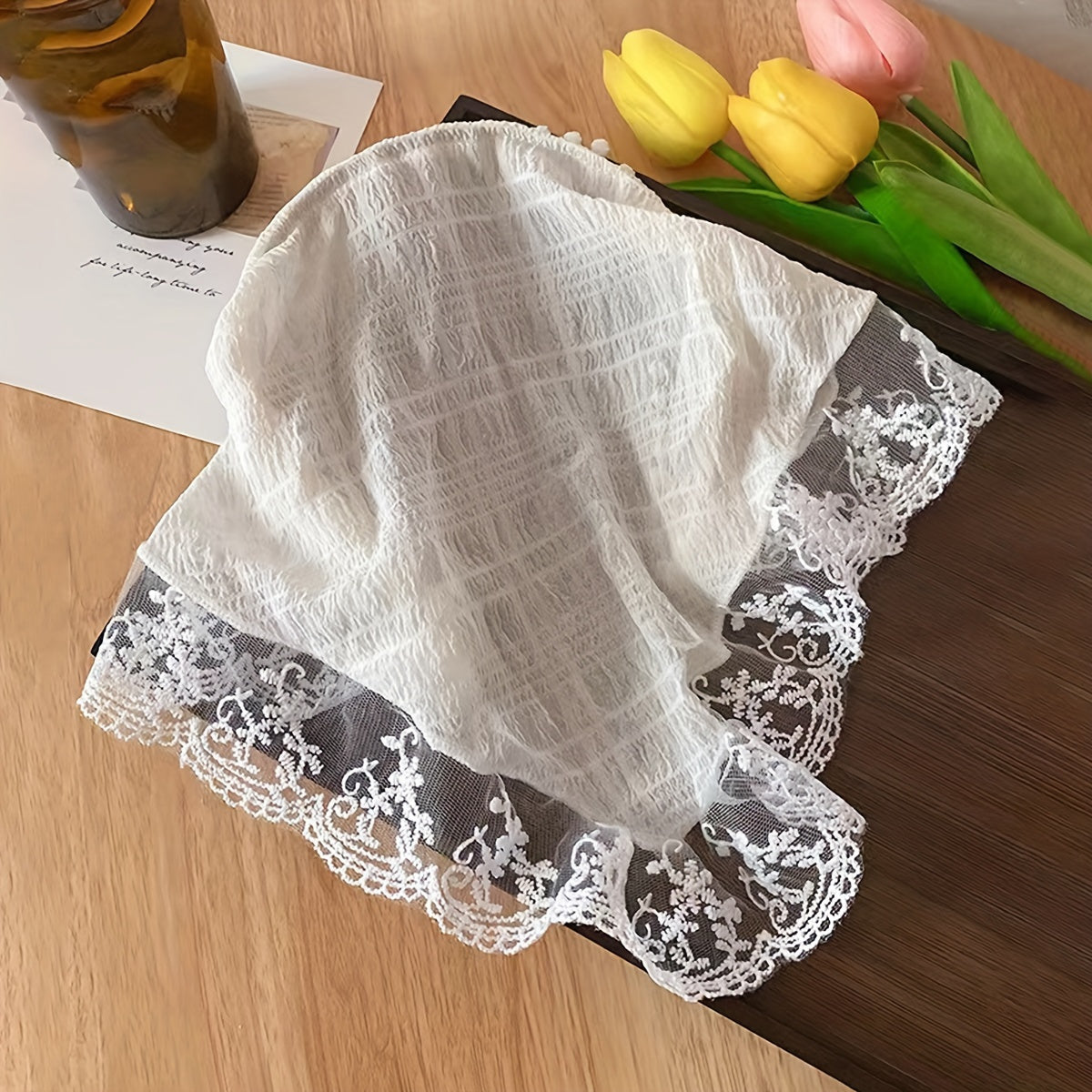 Elegant Lace Knit Triangle Headband - Women'S Stylish Sun Protection Headband, Cute & Sweet Style, Summer, Pastoral Triangle Scarf Hair Accessory, Sun Protection Headgear | Lace Knit Headband | Delicate Lace Detail, Headband