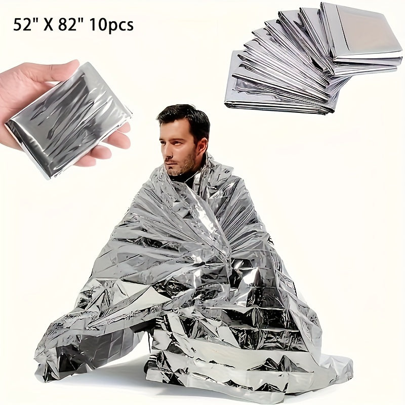 90% Heat Retention Thermal Blankets - Ultimate Survival Kit: 10-Pack, 52"" X 82"" - Essential Outdoor Gear