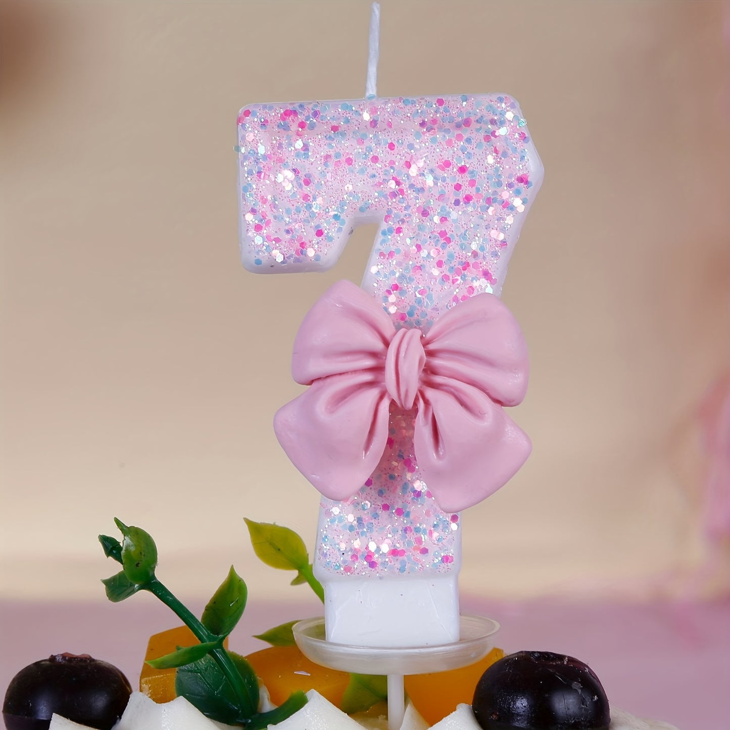 1pc, Pink Bow Number 0-9 Birthday Candle, Girl Powder Bow Birthday Cake Decoration, Baking Shop Supplies