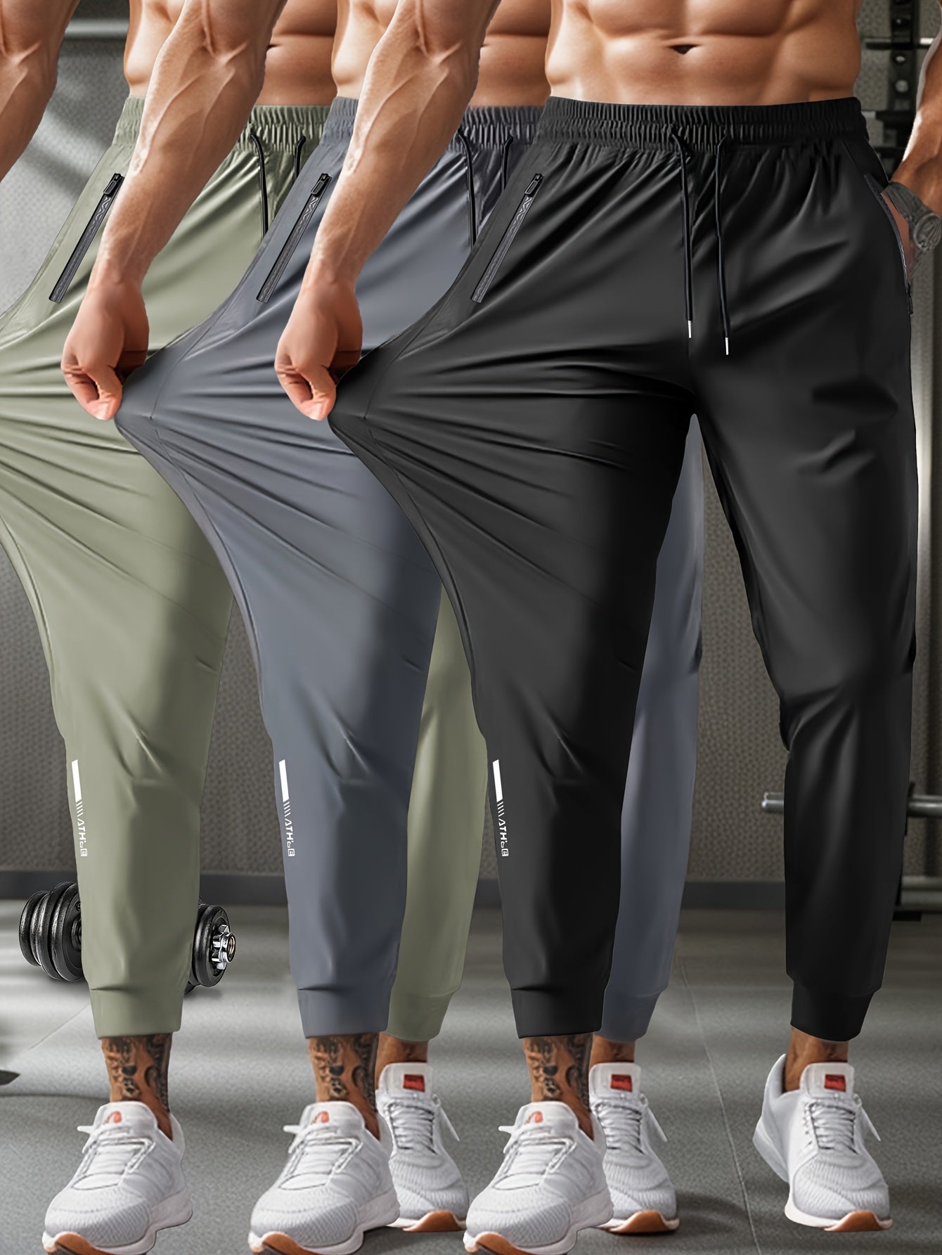 Men's Breathable Casual Sports Pants with Zipper Pockets