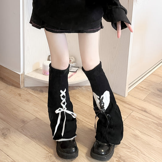 Kawaii Lace Up Leg Warmers, JK Style Knitted Knee High Socks For Fall & Winer, Women's Stockings & Hosiery