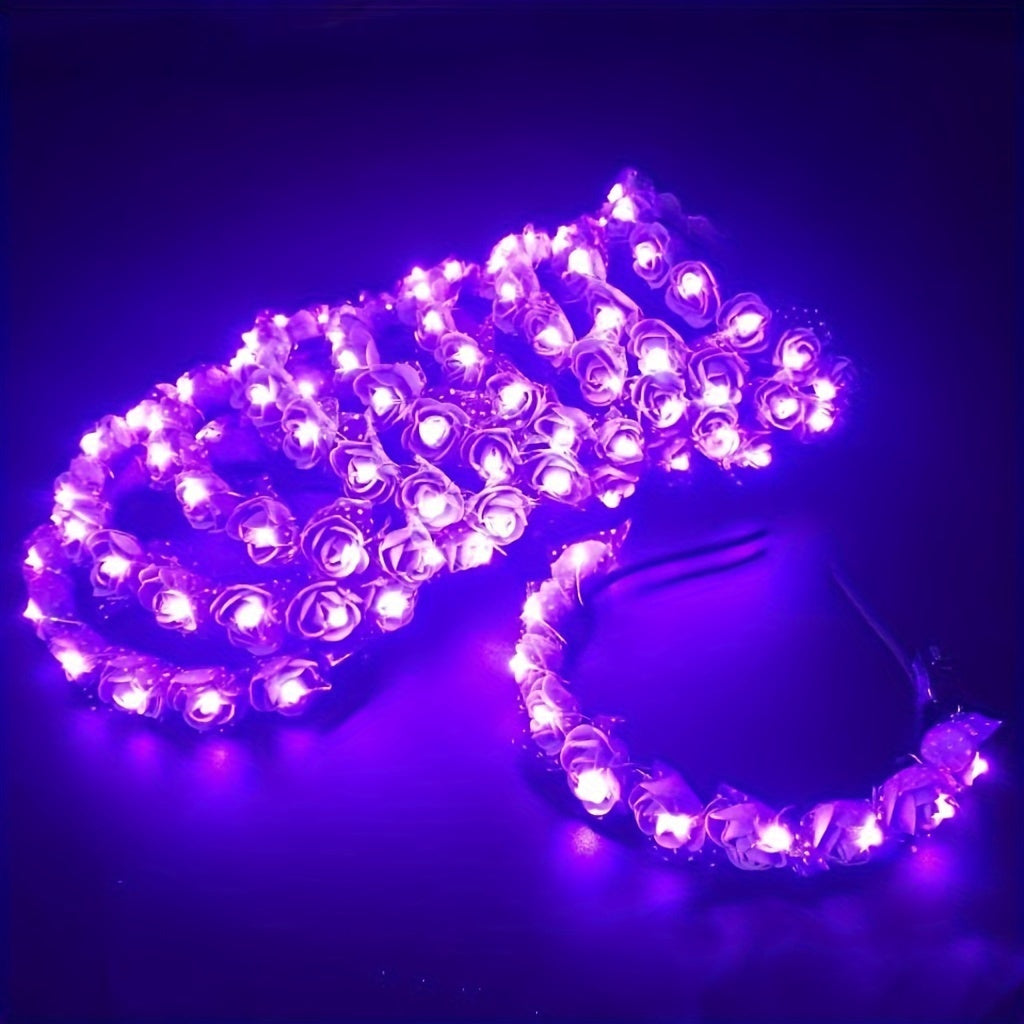 1pc luminous headwear hair hoop luminous flower wreath bride headwear hair hoop night market stall decorations Christmas Halloween headwear accessories