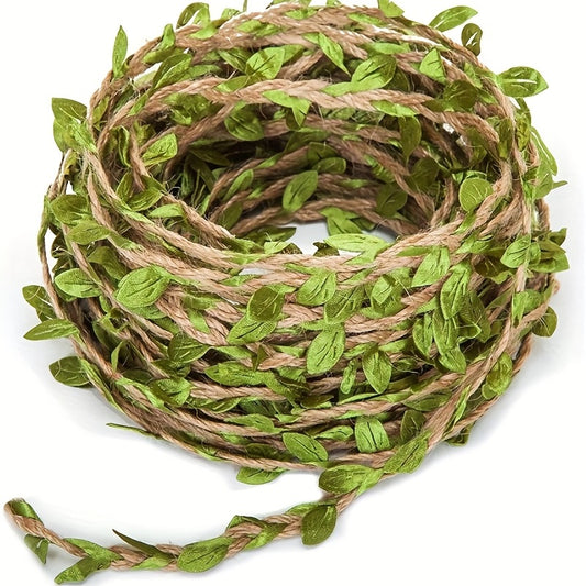 1Roll, 10m/393.7inch Artificial Vine Natural Hemp Rope Burlap Leaf Ribbon For Jungle Safari Birthday Party Decor, Braided Decorated Vine For DIY Art & Crafting Home Packing Decor Party Decoration, Home Decor, Room Decor, Wall