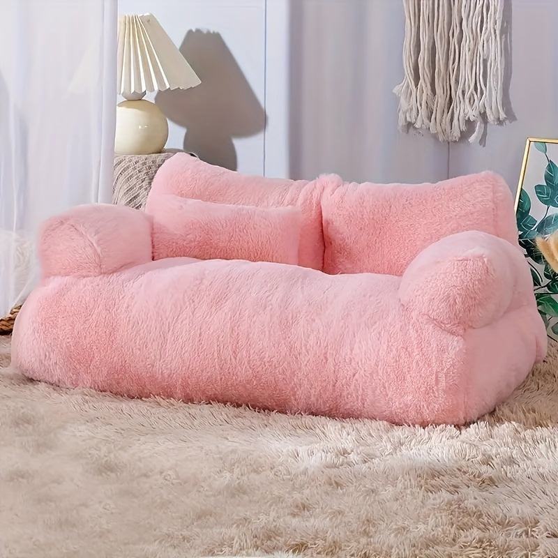 Deluxe Plush Cat Sofa Bed - Cozy, Washable Pet Couch for Small to Medium Cats and Dogs, Soft Polyester Cover