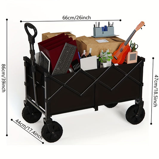 Heavy-Duty Foldable Utility Cart For RV Camping All-Terrain Large-Wheel Beach Wagon With Cup Holder, Multi-Purpose Hauler For Groceries, Sports Gear, Shopping Outdoor Activities